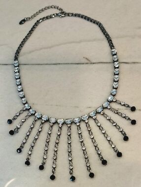 Charming Charlie Y2K Black & Silver Rhinestone Chandelier Statement Necklace